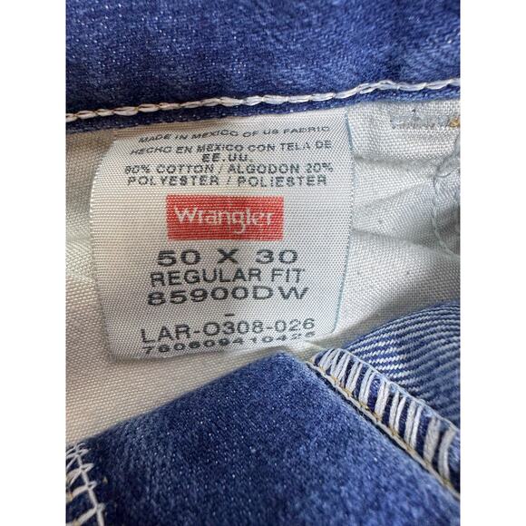Wrangler Men’s Blue Jeans Sz 50X30 Regular Fit Workwear Dark Wash Outdoors - Picture 3 of 6